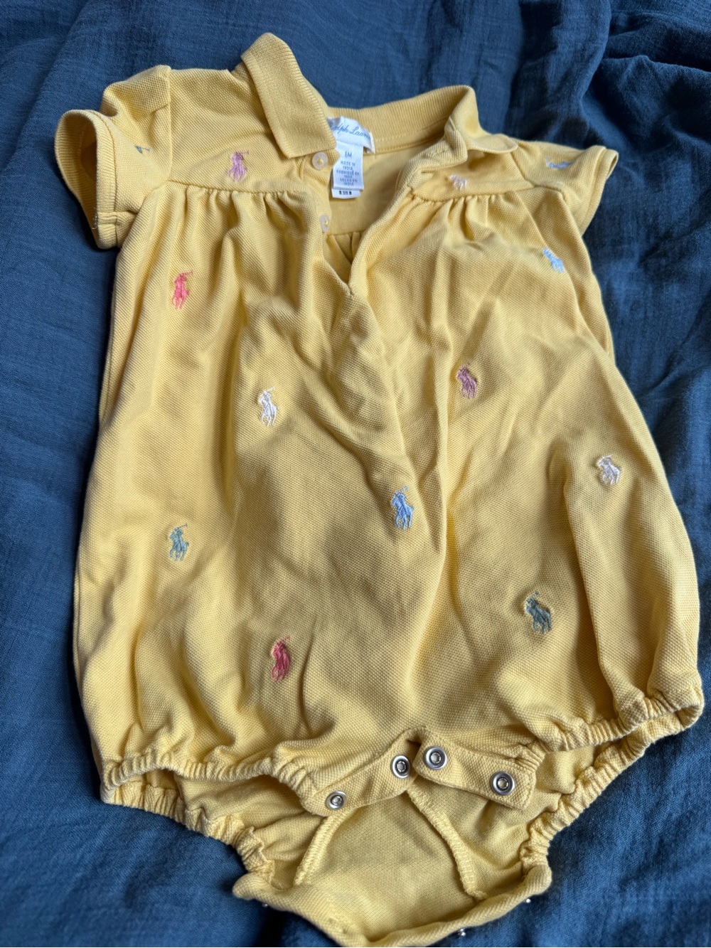 Ralph Lauren Pale Yellow Polo Baby Onesie with Embroidered Pony Accents
